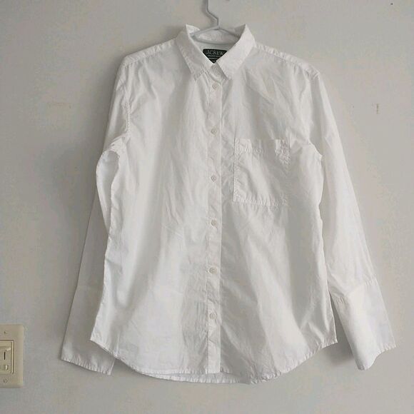 J CREW Garcon Shirt Womens 4 White Buttons Organic Cotton Classic Preppy Pocket - Picture 1 of 9